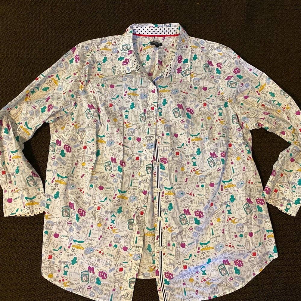 NWOT Talbots NYC New York Taxi Graphic Button Down Woven Shirt Plus 2X 20